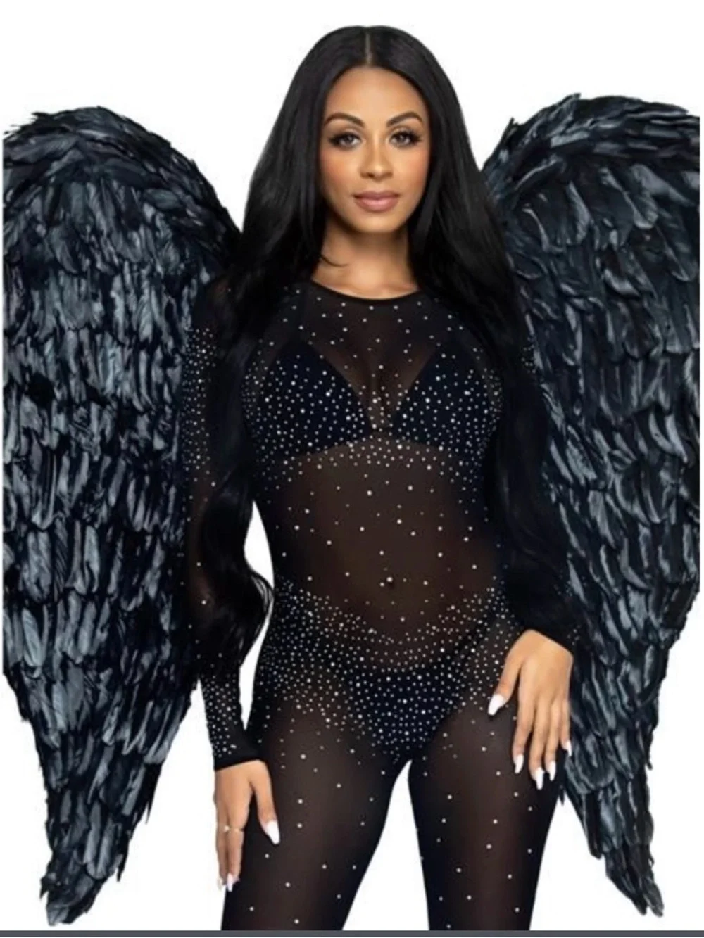 Leg Avenue 43” Black Feather Wings (Discontinued) - Picture 2 of 4
